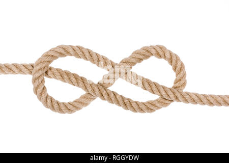 Nautische Seil Knoten auf weißem Hintergrund. Stockfoto