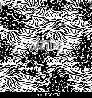 Mode tierische Haut. Strukturierte schwarze und weiße Leopard nahtlose Muster. Natur Hintergrund. Stock Vektor
