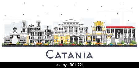 Catania Italien City Skyline mit grauen Gebäude isoliert auf Weiss. Vector Illustration. Business Travel und Tourismus Konzept mit historischer Architektur. Stock Vektor