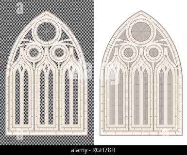 Gotische mittelalterliche Stein Fenster auf weißen und transparenten Hintergrund. Vector Illustration. Stock Vektor