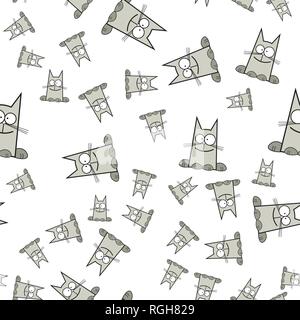 Nahtlose Muster der Katzen im Cartoon Stil. Auf weißem Hintergrund, Vector Illustration. Stock Vektor
