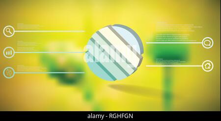 3D-Illustration Infografik Vorlage. Die geprägte Ring schief stehen bis zu fünf Farben aufgeteilt. Objekt ist auf verschwommenes Foto Hintergrund angeordnet. Farbe li Stock Vektor