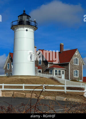 Nobska Leuchtturm am sonnigen Wintertag, Woods Hole, Falmouth, Massachusetts, USA Stockfoto