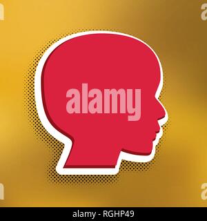 Die Leute unterschreiben. Vektor. Magenta Symbol mit dunkleren Schatten, weißen Aufkleber und Schwarz popart Schatten auf goldenem Hintergrund. Stock Vektor