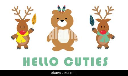 Vector Illustration Hintergrund. Muster mit Doodle niedlichen Bären und Hirsche Stock Vektor