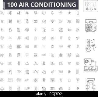 Klimaanlage bearbeitbare Zeile Icons, 100 Vector eingestellt, Sammlung. Klimaanlage, schwarzer Outline Abbildungen, Zeichen, Symbole Stock Vektor
