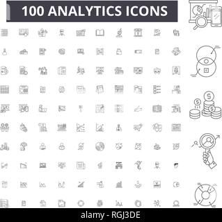 Analytics bearbeitbare Zeile Icons, 100 Vector eingestellt, Sammlung. Analytics schwarzer Umriss Abbildungen, Zeichen, Symbole Stock Vektor