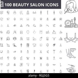 Beauty Salon bearbeitbare Zeile Icons, 100 Vector eingestellt, Sammlung. Beauty Salon, schwarzer Outline Abbildungen, Zeichen, Symbole Stock Vektor