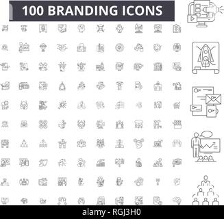 Branding bearbeitbare Zeile Icons, 100 Vector eingestellt, Sammlung. Branding schwarzer Umriss Abbildungen, Zeichen, Symbole Stock Vektor