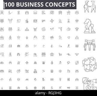 Business Konzepte bearbeitbare Zeile Icons, 100 Vector eingestellt, Sammlung. Business Konzepte, schwarzer Outline Abbildungen, Zeichen, Symbole Stock Vektor
