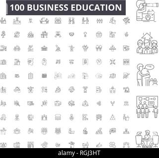 Business Bildung bearbeitbare Zeile Icons, 100 Vector eingestellt, Sammlung. Business Bildung schwarzer Umriss Abbildungen, Zeichen, Symbole Stock Vektor
