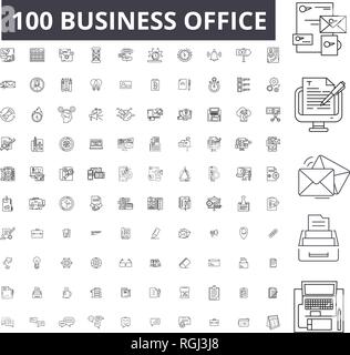 Business Office bearbeitbare Zeile Icons, 100 Vector eingestellt, Sammlung. Business Office schwarzer Umriss Abbildungen, Zeichen, Symbole Stock Vektor