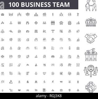 Business Team bearbeitbare Zeile Icons, 100 Vector eingestellt, Sammlung. Business Team schwarzer Umriss Abbildungen, Zeichen, Symbole Stock Vektor