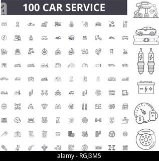 Auto Service bearbeitbare Zeile Icons, 100 Vector eingestellt, Sammlung. Auto Service schwarzer Umriss Abbildungen, Zeichen, Symbole Stock Vektor