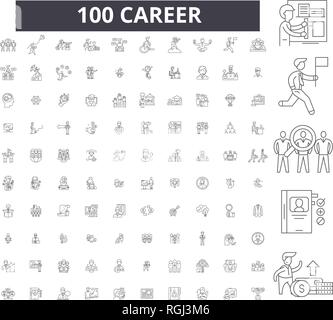 Karriere bearbeitbare Zeile Icons, 100 Vector eingestellt, Sammlung. Karriere schwarzer Umriss Abbildungen, Zeichen, Symbole Stock Vektor