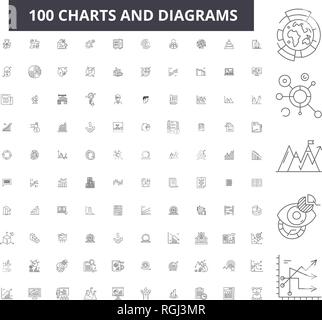 Karten und Diagramme bearbeitbare Zeile Icons, 100 Vector eingestellt, Sammlung. Karten und Diagramme, schwarzer Outline Abbildungen, Zeichen, Symbole Stock Vektor