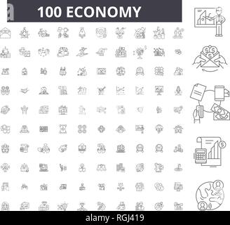 Wirtschaft bearbeitbare Zeile Icons, 100 Vector eingestellt, Sammlung. Wirtschaft schwarzer Umriss Abbildungen, Zeichen, Symbole Stock Vektor