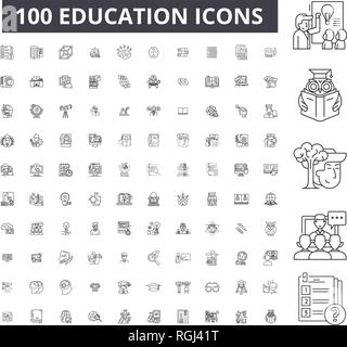 Bildung bearbeitbare Zeile Icons, 100 Vector eingestellt, Sammlung. Bildung schwarzer Umriss Abbildungen, Zeichen, Symbole Stock Vektor