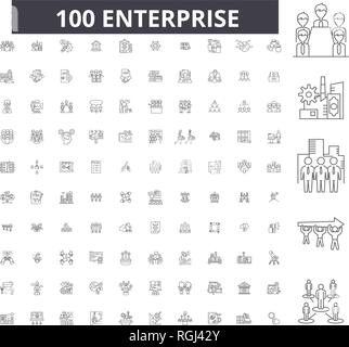 Enterprise bearbeitbare Zeile Icons, 100 Vector eingestellt, Sammlung. Enterprise schwarzer Umriss Abbildungen, Zeichen, Symbole Stock Vektor
