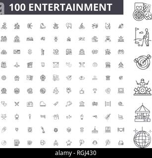 Unterhaltung bearbeitbare Zeile Icons, 100 Vector eingestellt, Sammlung. Unterhaltung schwarzer Umriss Abbildungen, Zeichen, Symbole Stock Vektor
