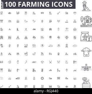 Landwirtschaft bearbeitbare Zeile Icons, 100 Vector eingestellt, Sammlung. Landwirtschaft, schwarzer Outline Abbildungen, Zeichen, Symbole Stock Vektor