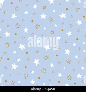 Hand doodle Sterne auf Sky blue background Vektor nahtlose Muster gezeichnet. Cute drucken perfekt für Kinder, Babys Stock Vektor