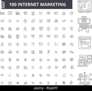 Internet Marketing bearbeitbare Zeile Icons, 100 Vector eingestellt, Sammlung. Internet Marketing, schwarzer Outline Abbildungen, Zeichen, Symbole Stock Vektor