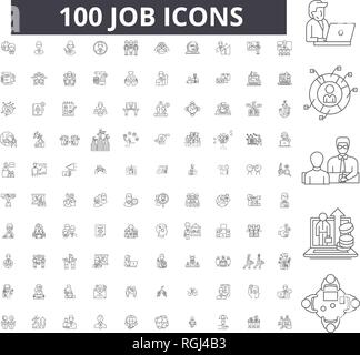 Job bearbeitbare Zeile Icons, 100 Vector eingestellt, Sammlung. Job schwarzer Umriss Abbildungen, Zeichen, Symbole Stock Vektor
