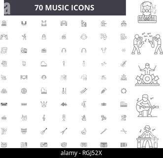 Musik bearbeitbare Zeile Icons, 100 Vector eingestellt, Sammlung. Musik schwarzer Umriss Abbildungen, Zeichen, Symbole Stock Vektor