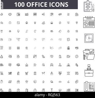 Büro bearbeitbare Zeile Icons, 100 Vector eingestellt, Sammlung. Büro schwarzer Umriss Abbildungen, Zeichen, Symbole Stock Vektor