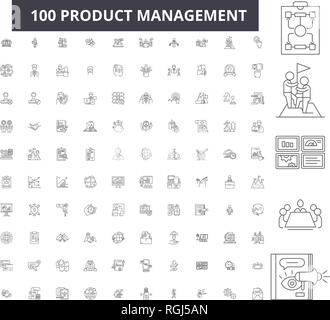 Produkt Management bearbeitbare Zeile Icons, 100 Vector eingestellt, Sammlung. Produkt Management, schwarzer Outline Abbildungen, Zeichen, Symbole Stock Vektor