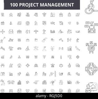 Projektmanagement bearbeitbare Zeile Icons, 100 Vector eingestellt, Sammlung. Projektmanagement, schwarzer Outline Abbildungen, Zeichen, Symbole Stock Vektor