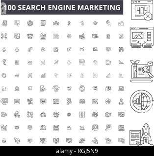Search Engine Marketing bearbeitbare Zeile Icons, 100 Vector eingestellt, Sammlung. Search Engine Marketing schwarzer Umriss Abbildungen, Zeichen, Symbole Stock Vektor