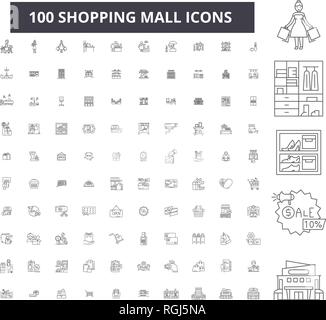 Shopping Mall bearbeitbare Zeile Icons, 100 Vector eingestellt, Sammlung. Shopping Mall, schwarzer Outline Abbildungen, Zeichen, Symbole Stock Vektor