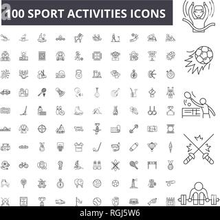 Sport bearbeitbare Zeile Icons, 100 Vector eingestellt, Sammlung. Sport Aktivitäten schwarzer Umriss Abbildungen, Zeichen, Symbole Stock Vektor