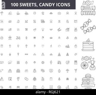 Süßigkeiten, Süßigkeiten bearbeitbare Zeile Icons, 100 Vector eingestellt, Sammlung. Süßigkeiten, Süßigkeiten, schwarzer Outline Abbildungen, Zeichen, Symbole Stock Vektor