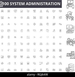 System Administration bearbeitbare Zeile Icons, 100 Vector eingestellt, Sammlung. System Administration schwarzer Umriss Abbildungen, Zeichen, Symbole Stock Vektor