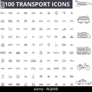 Transport bearbeitbare Zeile Icons, 100 Vector eingestellt, Sammlung. Transport, schwarzer Outline Abbildungen, Zeichen, Symbole Stock Vektor