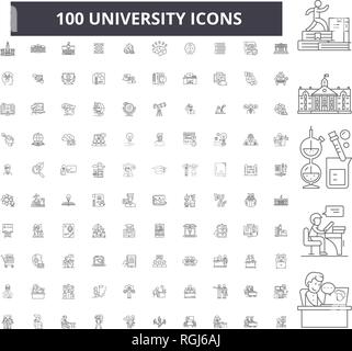 Universität bearbeitbare Zeile Icons, 100 Vector eingestellt, Sammlung. Universität schwarzer Umriss Abbildungen, Zeichen, Symbole Stock Vektor