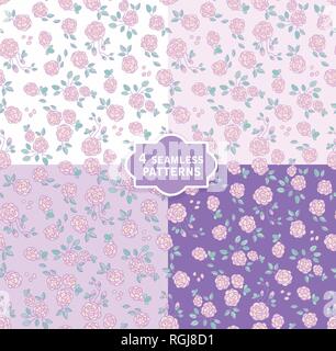 Hand nahtlose Vektor Muster mit niedlichen Blumen in 4 Farben gezeichnet. Stock Vektor
