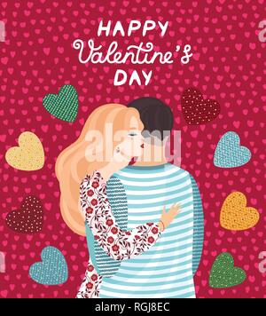 Vektor Design Konzept für Valentines Tag. Vector Illustration von ein Paar in Liebe, nette Plakate, Valentines Tag Grüße. Stock Vektor