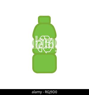 Recycling von PET-Flaschen. Grüne Flasche mit recycle sign Stock Vektor