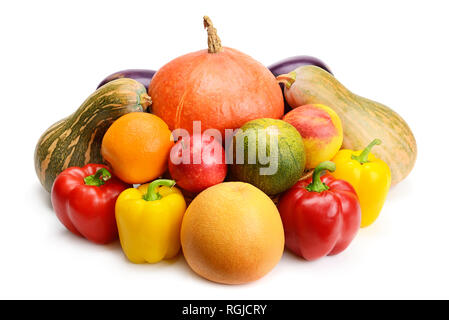 Obst und Gemüse isoliert auf weißem Hintergrund Stockfoto