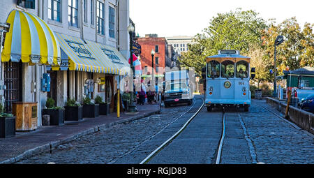 SAVANNAH, Georgia - Januar 8, 2016: Savannah ist die älteste Stadt in Georgien. Von der historischen Architektur und Parks zu den Stränden von Tybee, Savanne Stockfoto