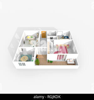 3d Innenraum illustration Rendering von möblierten Startseite Ferienwohnung Stockfoto