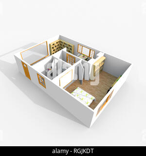 3d Innenraum illustration Rendering von möblierten Startseite Ferienwohnung Stockfoto