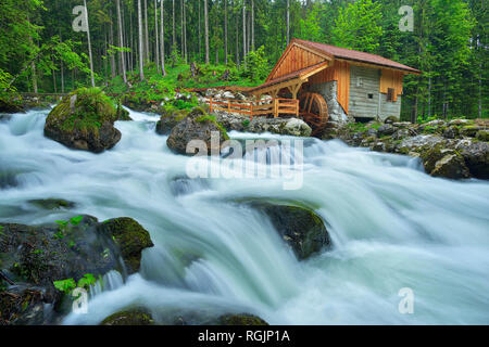 Alte Mühle an der Schwarzbach in der Nähe der berühmten Gollinger Wasserfall im Frühjahr, Österreich Stockfoto