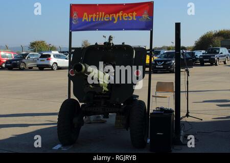 L 5 105-mm-Pack Howitzer. Foto wurde am 20. Oktober 2018 am Tag der offenen Tür des Artilleryfest an Lerche Hill genommen. Stockfoto