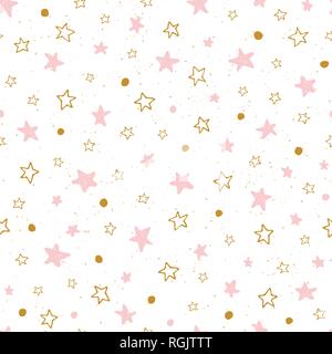 Hand pink doodle Sterne auf weißem Hintergrund Vektor nahtlose Muster gezeichnet. Cute drucken perfekt für Kinder, Babys Stock Vektor
