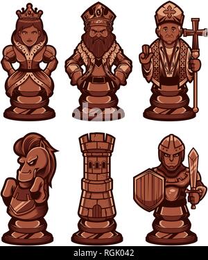 Schachfiguren-Set Schwarz Stock Vektor